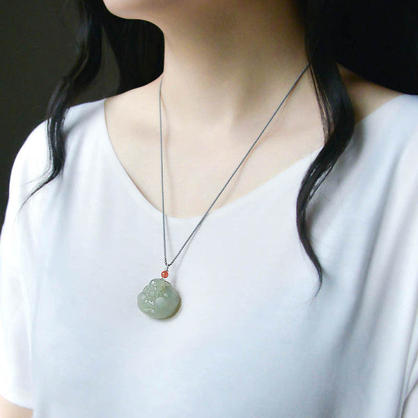 Luxyin Jade Buddha Necklace,  Natural Green Jade Pendant Chain