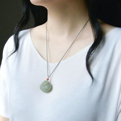 Luxyin Jade Buddha Necklace,  Natural Green Jade Pendant Chain