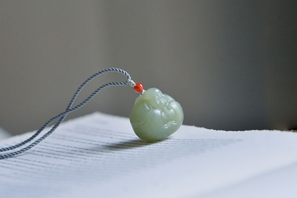 Luxyin Jade Buddha Necklace,  Natural Green Jade Pendant Chain