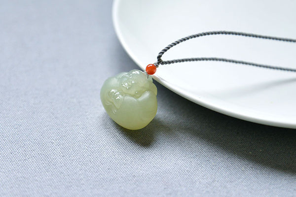 Luxyin Jade Buddha Necklace,  Natural Green Jade Pendant Chain