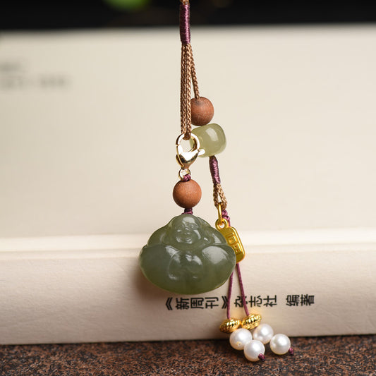 Luxyin Green Jade Buddha Amulet Necklace