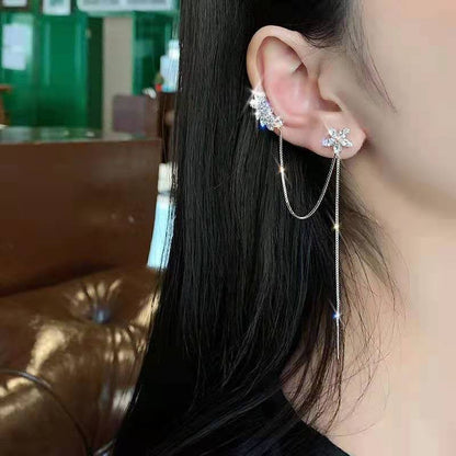 LUXYIN Flower Tassel Ear Cuff Earrings, Dangle Non-pierced Wraps