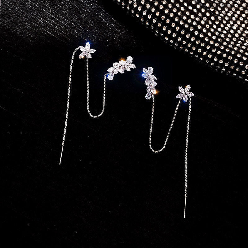 LUXYIN Flower Tassel Ear Cuff Earrings, Dangle Non-pierced Wraps
