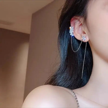 LUXYIN Flower Tassel Ear Cuff Earrings, Dangle Non-pierced Wraps