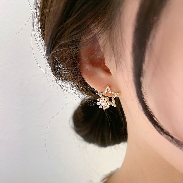 Anxiety Star Zircon Earrings, Rotating Windmill Fidget Studs - LUXYIN