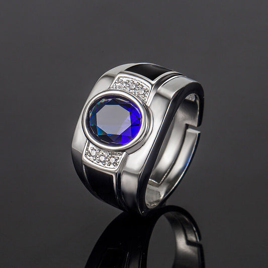 Luxyin Adjustable Blue Crystal Ring for Men