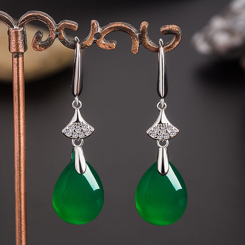 LUXYIN | Green Agate Drop Earrings, Natural Jade Dangle Earrings
