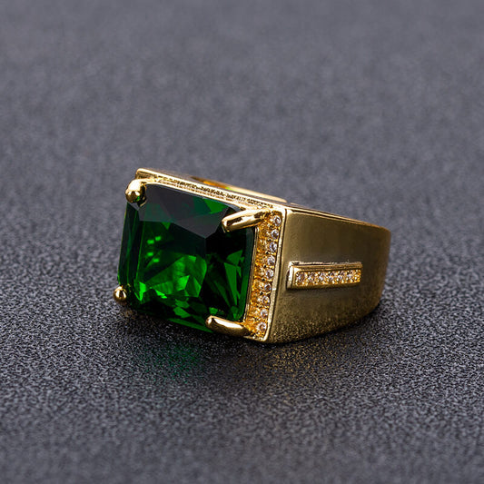 Luxyin Emerald Crystal Open Ring for Men