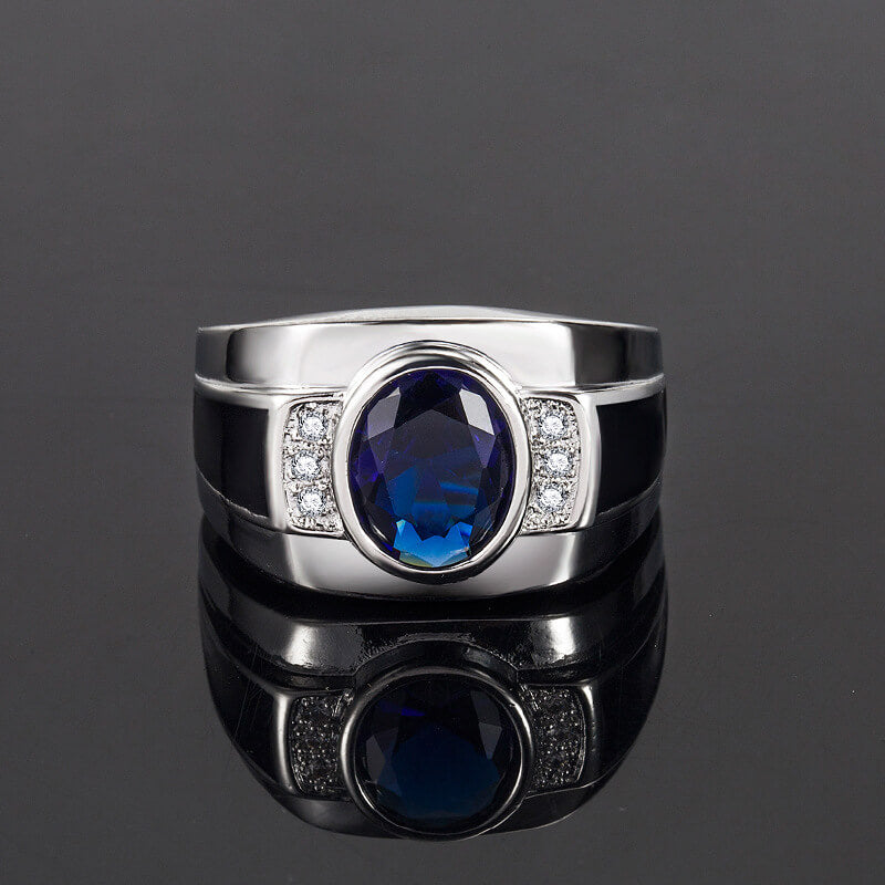 Luxyin Adjustable Blue Crystal Ring for Men