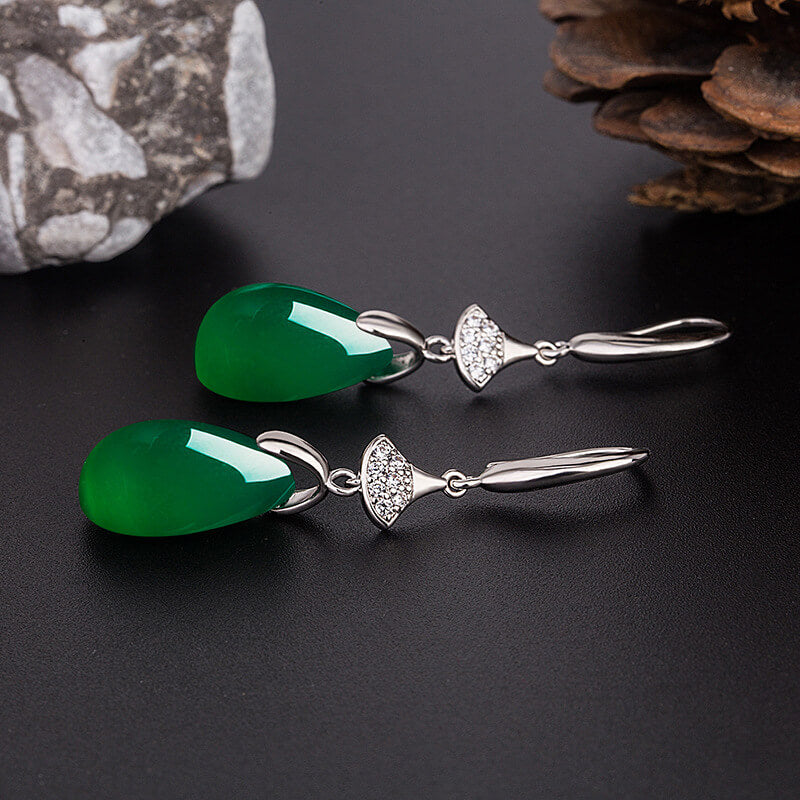 LUXYIN | Green Agate Drop Earrings, Natural Jade Dangle Earrings