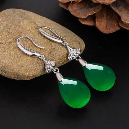 LUXYIN | Green Agate Drop Earrings, Natural Jade Dangle Earrings