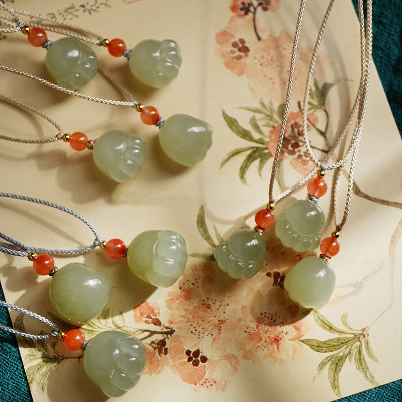 Hetian Green Jade Cat Paw Pendant with Chain - LUXYIN