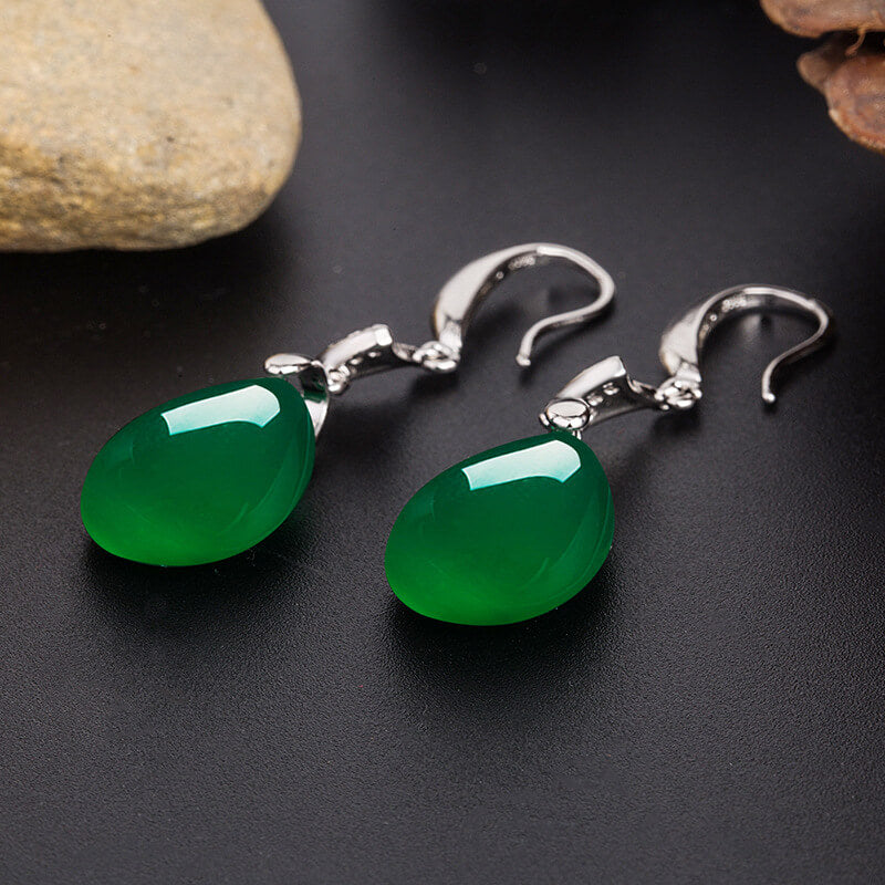 LUXYIN | Green Agate Drop Earrings, Natural Jade Dangle Earrings