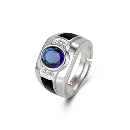 Luxyin Adjustable Blue Crystal Ring for Men