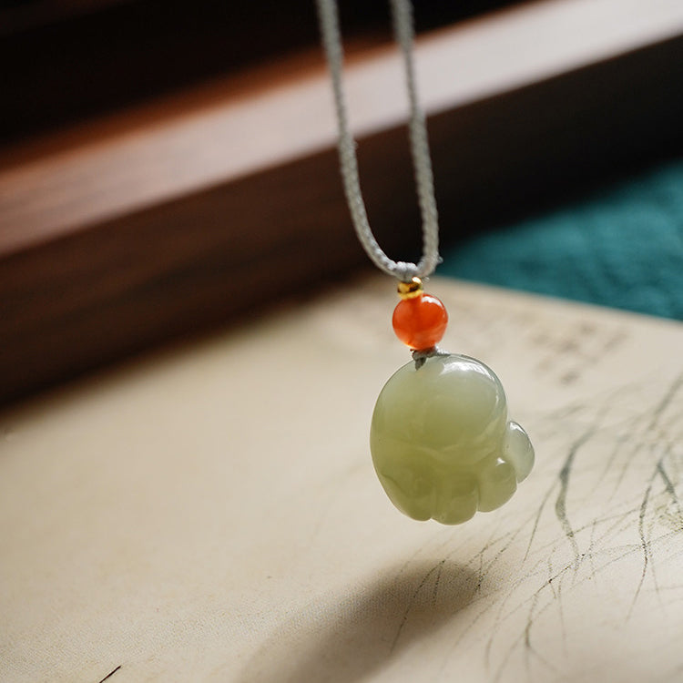Hetian Green Jade Cat Paw Pendant with Chain - LUXYIN