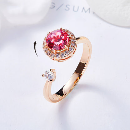 LUXYIN | S925 Silver Crystal Rotating Ring, Anti-Anxiety Spinner Ring