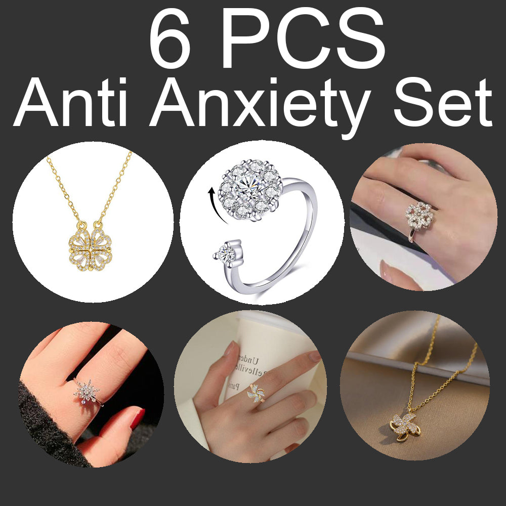 6Pcs Anti Anxiety Ring and Necklace Set, Fidget Toy Ring Set - LUXYIN