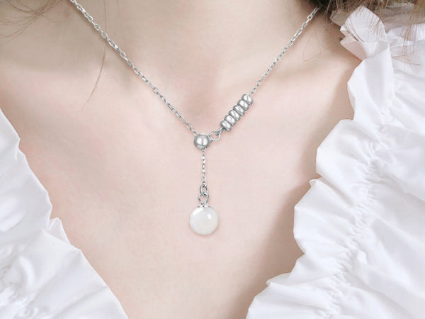 Natural White Jade Silver Necklace