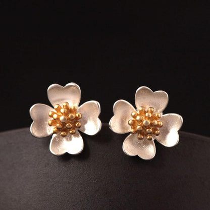 Golden Camellia Flower Stud Earrings