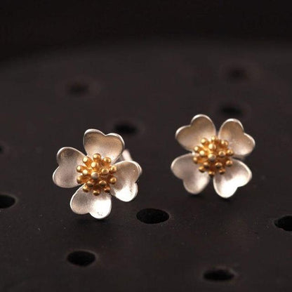Golden Camellia Flower Stud Earrings